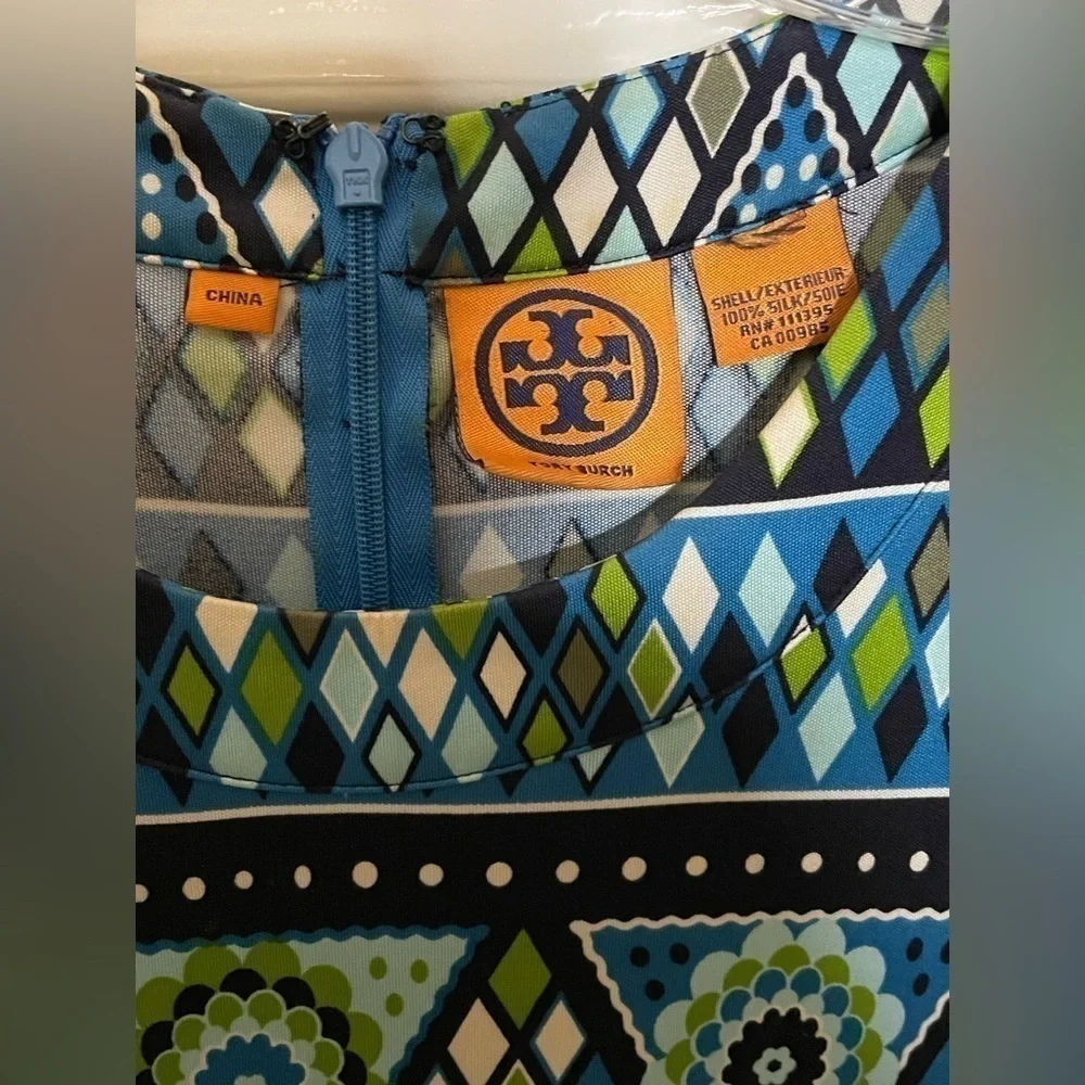 Tory Burch Dress Size 8 Claire Blue 100% Silk Stained Glass Mandala‌‌‌‌